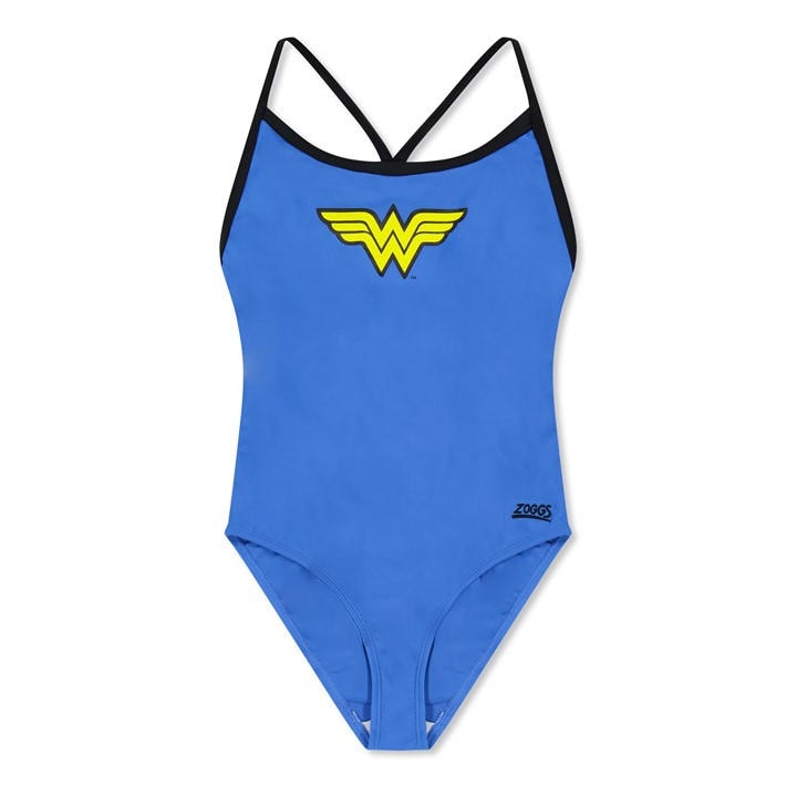 Zoggs  Kids Blue Wonderwoman Tri Back  in Size 14 Years, Sports Direct