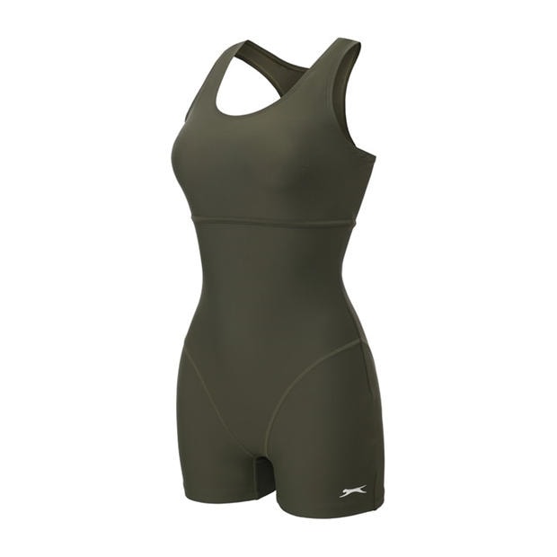 Khaki - Slazenger - LYCRA® XTRA LIFE™ Boyleg Swimsuit Ladies