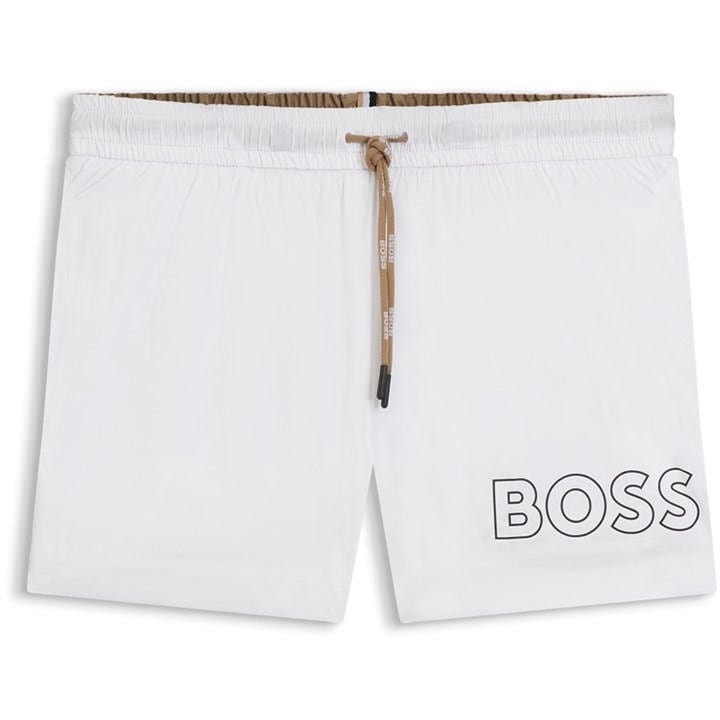 Boss Men' White Mooneye Swim Shorts in Size S, Sports Direct