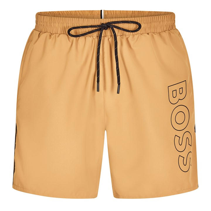 Boss Men's Beige Swim Shorts With Logo Detail (Stormfish) in Size L, Sports Direct