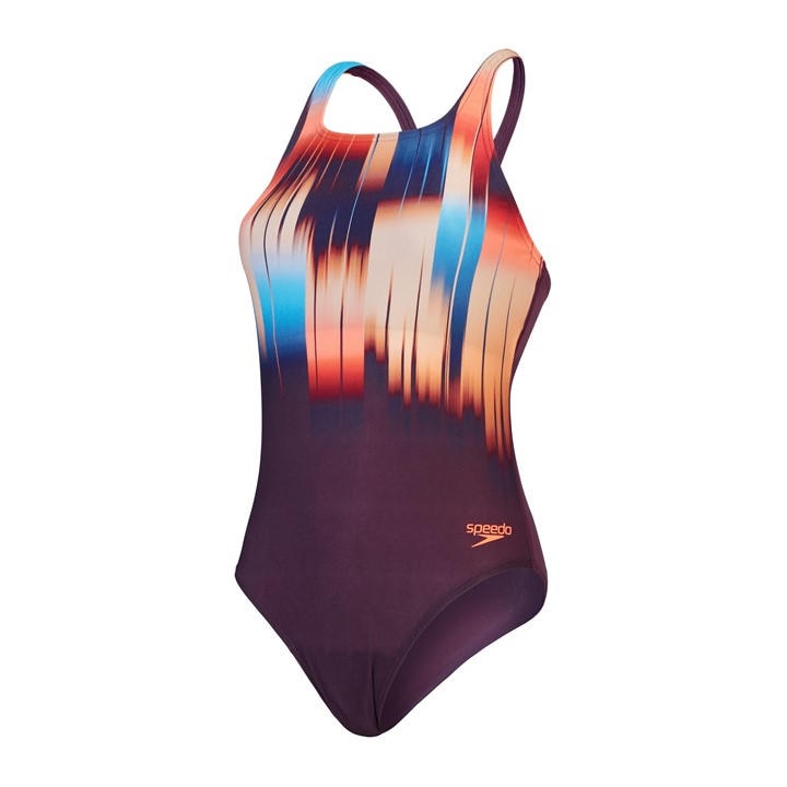 Speedo Women's Purple Digital Printed Medalist One Piece Swimsuit in Size 6, Sports Direct