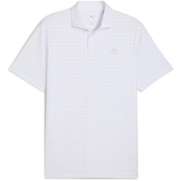 Puma Men' White Mattr Houndstooth Short Sleeve Performance Polo Shirt in Size S, Sports Direct