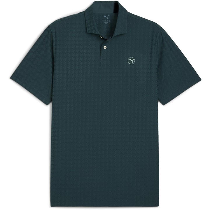 Puma Men's Green Mattr Houndstooth Short Sleeve Performance Polo Shirt in Size L, Sports Direct