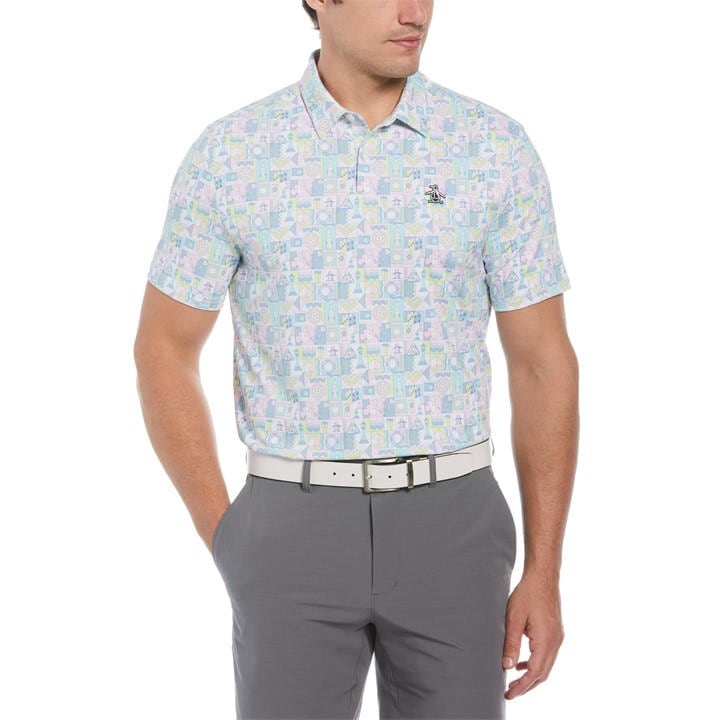 Original Penguin Golf Men' White Pg Alovr Novelty Short-Sleeve Performance Polo Shirt in Size S, Sports Direct