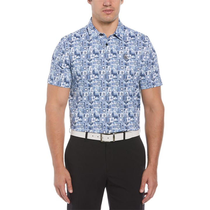Original Penguin Golf Men' Blue Pg Alovr Novelty Short-Sleeve Performance Polo Shirt in Size S, Sports Direct