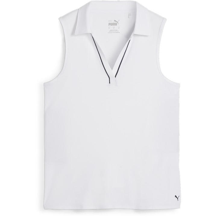 Puma Women's White Cloudspun Piped Sleeveless Performance Polo Shirt in Size 16, Sports Direct