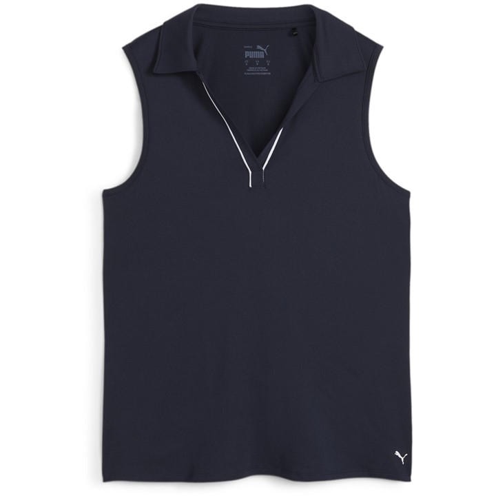 Puma Women's Blue Cloudspun Piped Sleeveless Performance Polo Shirt in Size 14, Sports Direct