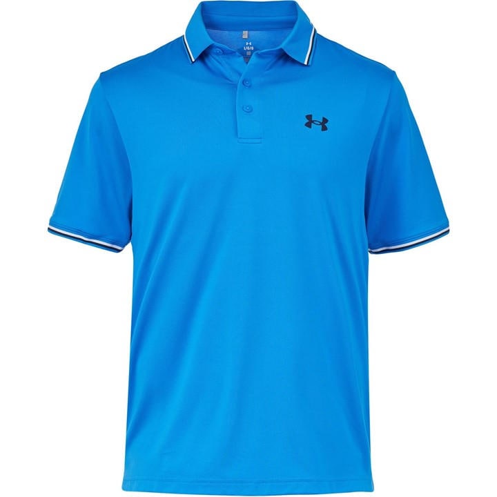 Under Armour Men's Blue Ribbed Short Sleeve Performance Polo Shirt in Size M, Sports Direct