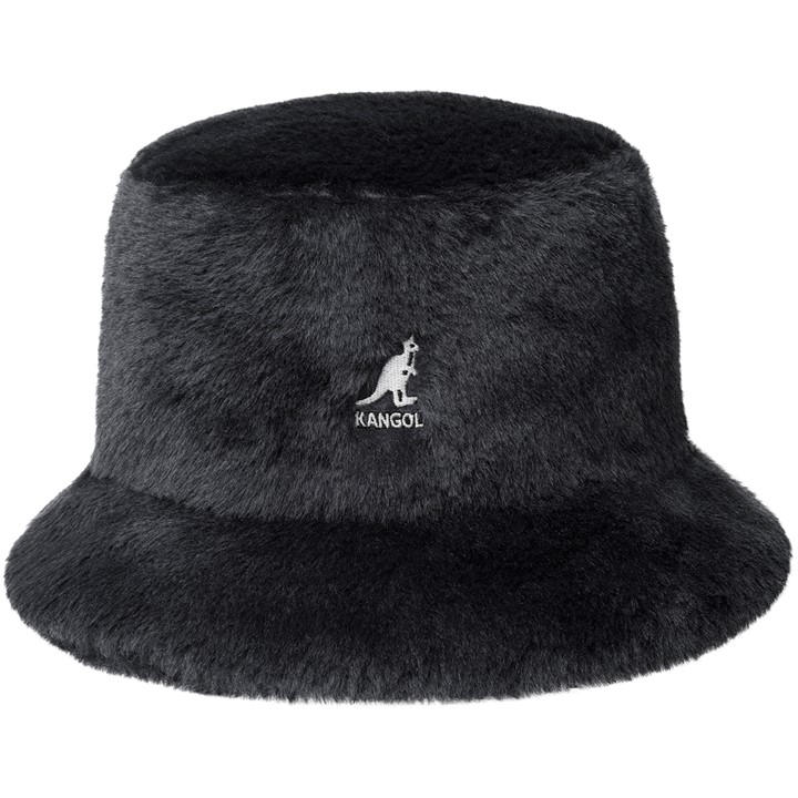 Kangol  Black Faux Fur Bucket Hat in Size S, Sports Direct