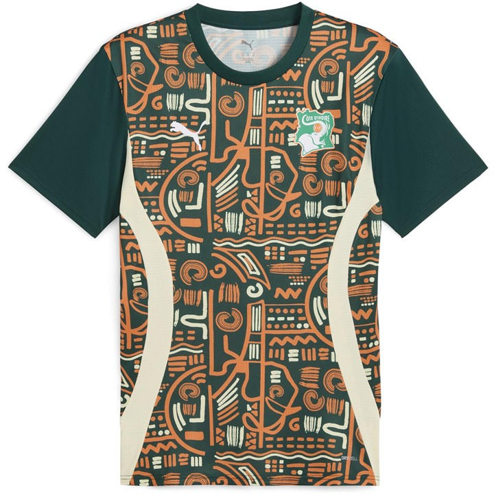 Puma Men's Green Ivory Coast Pre Match Shirt 2025  in Size M, Sports Direct