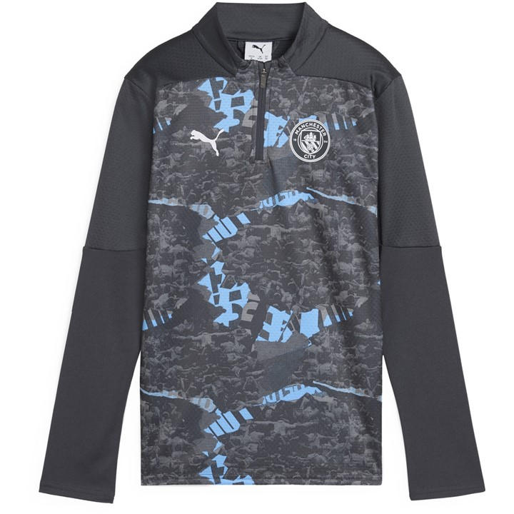 Manchester City  Boys   Pre-Match Quarter-Zip Top 24/25 , Football by Puma in Size 9 - 10 Years, Sports Direct