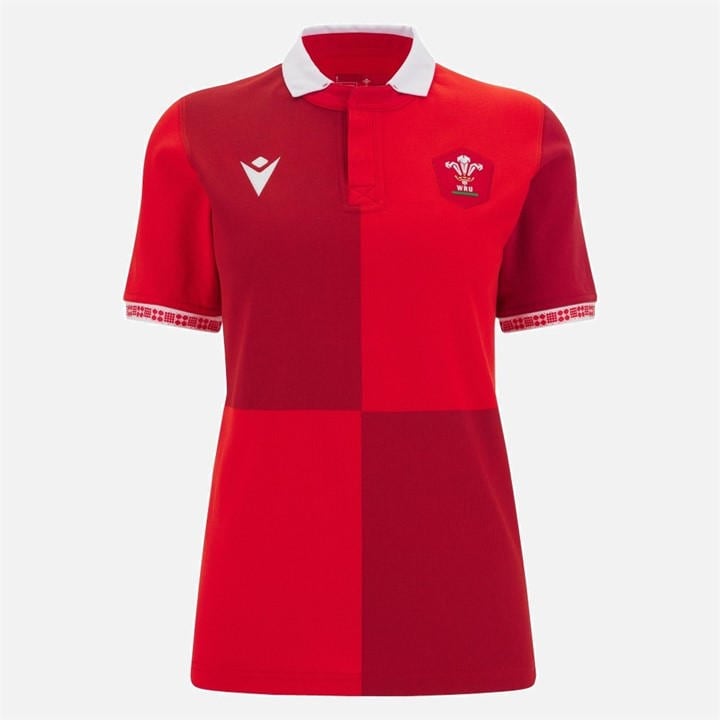 Wales  Women's   Rugby Home Polo Shirt 2025, Football by Macron in Size 14, Sports Direct