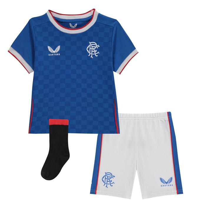 Rangers  Boys   Home Mini Kit 2022/2023, Football by Castore in Size 6 - 9 Months, Sports Direct