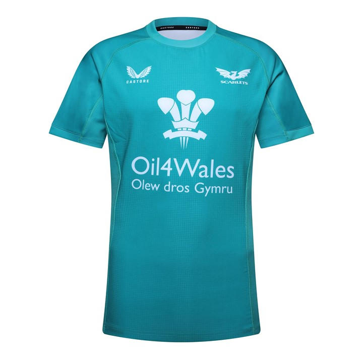 Castore Men's Green Scarlets Rugby Training Shirt 2025 2026 in Size M, Sports Direct