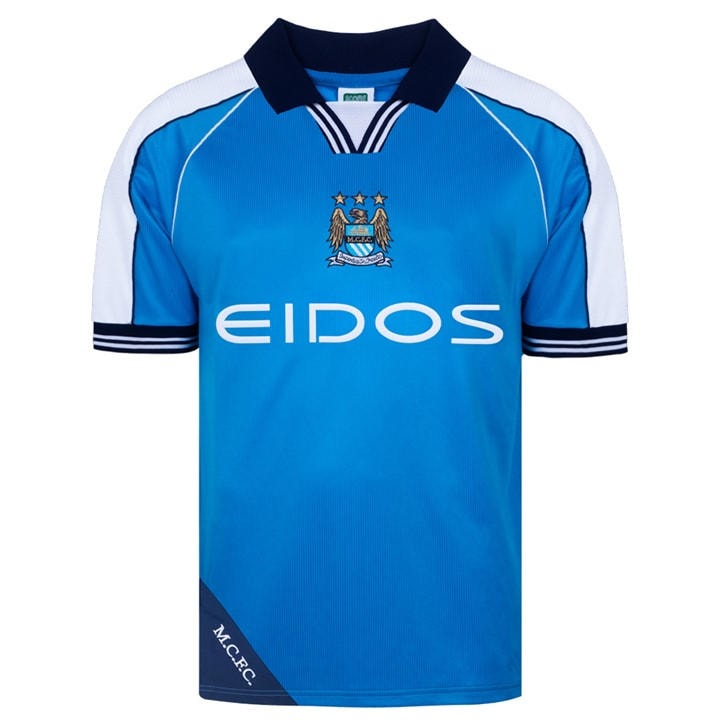 Score Draw Men's Blue Manchester City Retro Home Shirt 2000 Adults 2XL