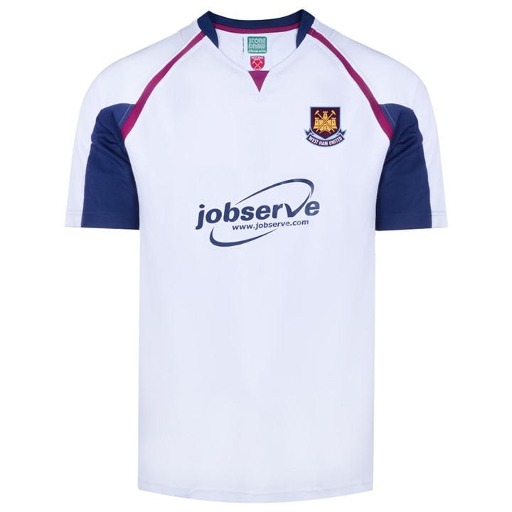 Score Draw Men's White West Ham United Retro Away Shirt 2006 Adults Small