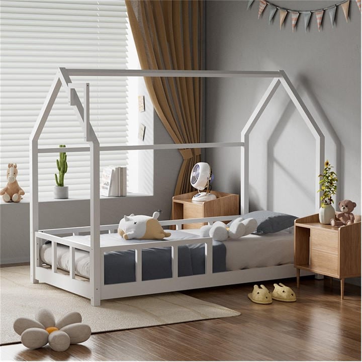 Kidkid  White Bed With House Frame Pine Wood For Kid, Sports Direct