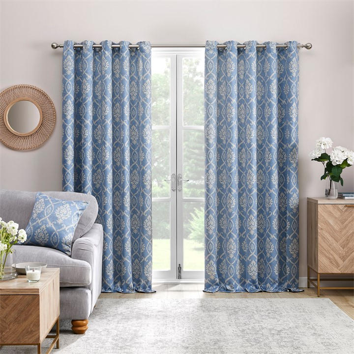 Dreams And Drapes  Blue Vivianna Thermal Blackout Bedroom Eyelet Curtains in Size 90x90 Inch, Sports Direct