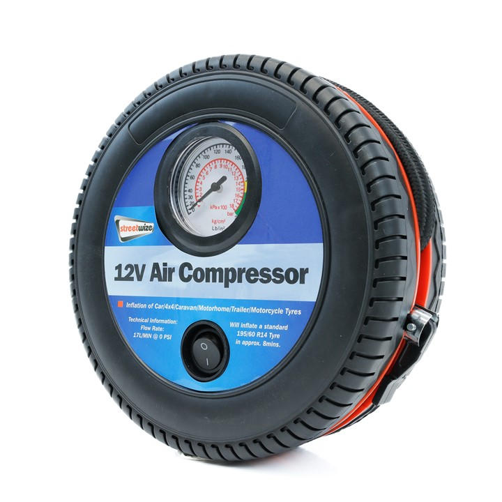 Streetwize  Black 250Psi 12V Tyre Shape Analogue Air Compressor Wit, Sports Direct