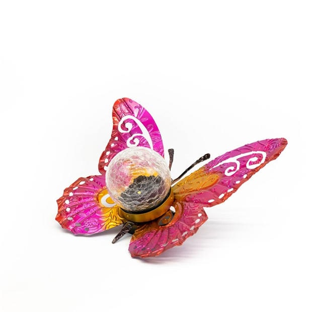 Pink - Streetwize - Solar Metal Sunset Butterfly With LED Crackle Ball