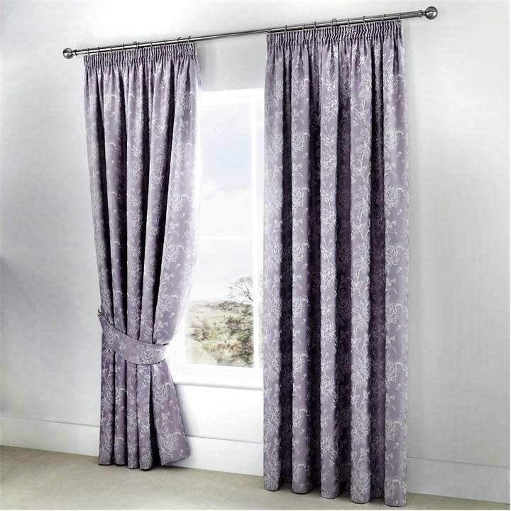 Dreams And Drapes  Purple Jasmine Pair Of Lined Curtains With Tie-Backs in Size 66x72 Inch, Sports Direct