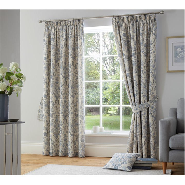 Dreams And Drapes  Blue Averie Pencil Pleat Curtains With Tie-Backs in Size 66x72 Inch, Sports Direct