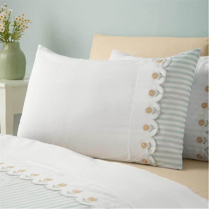 Rackhams Green Embroidered Daisy Soft Touch Duvet Cover Set Sage - Single - Sage - Image 4