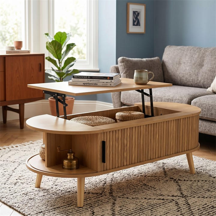 Urban Meuble   Lift Up Oval Coffee Table With Hidden Storage, Sports Direct