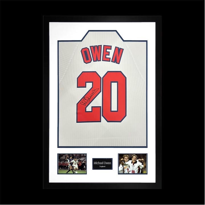 England    Michael Owen Signed  98 Shirt Premium, Football by The Fan Cave in Size 850x600mm, Sports Direct