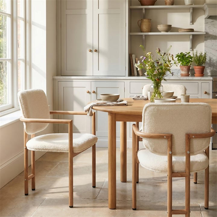 Urban Meuble  Beige Set Of 2 Dining Chairs With Armrests Boucle, Sports Direct