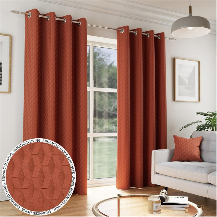 Enhanced Living  Orange Tokyo Room Darkening Velvet Eyelet Curtains, Sports Direct