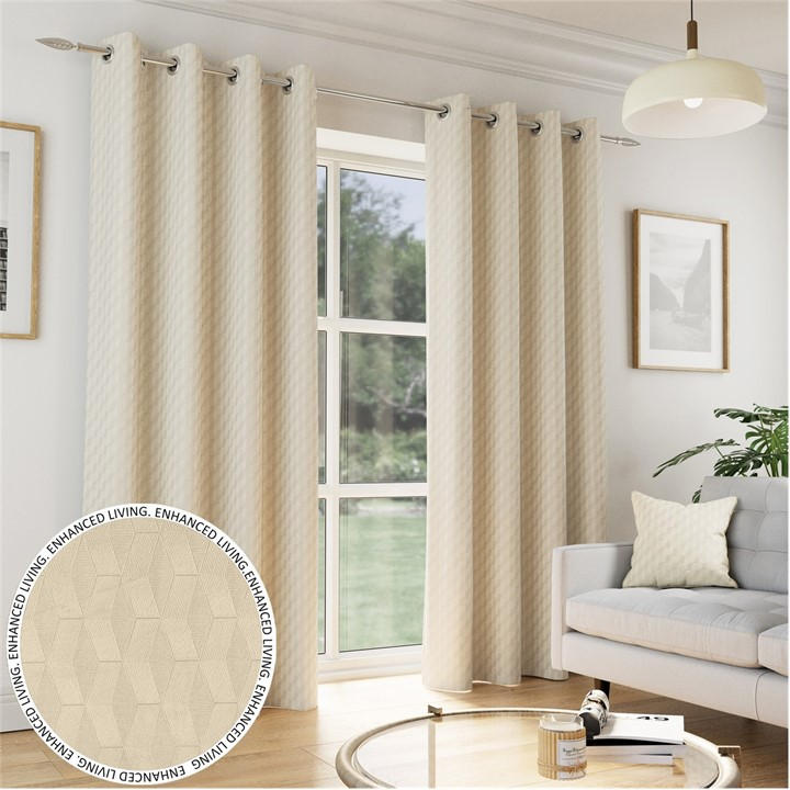 Enhanced Living  Cream Tokyo Room Darkening Velvet Eyelet Curtains in Size 45x54, Sports Direct