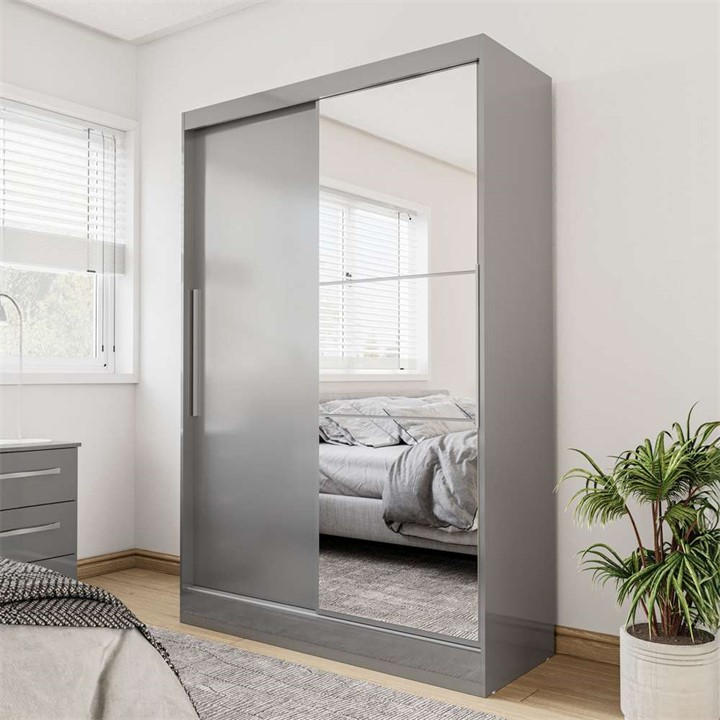 Birlea  Grey Lynx 2 Door Sliding Wardrobe With Mirror, Sports Direct