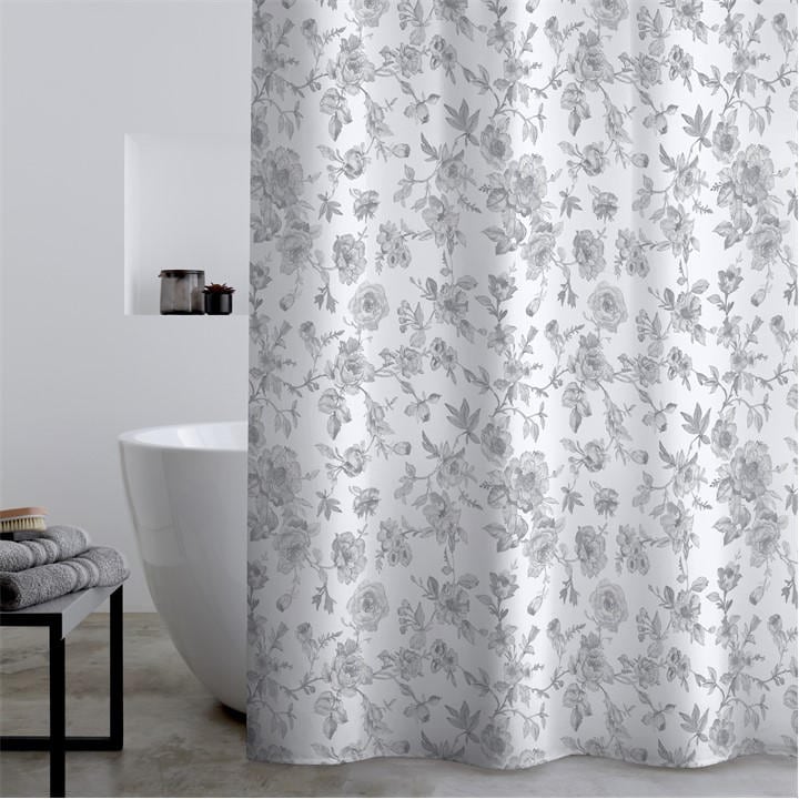 Catherine Lansfield Unisex Grey 'Mirabelle Floral' Shower Curtain In | Size: 180 Cm Width X 180 Cm Drop - Image 4