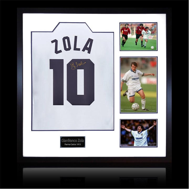 The Fan Cave  White Gianfranco Zola Signed Parma Calcio 1913 Shirt in Size 820mm x 82, Sports Direct