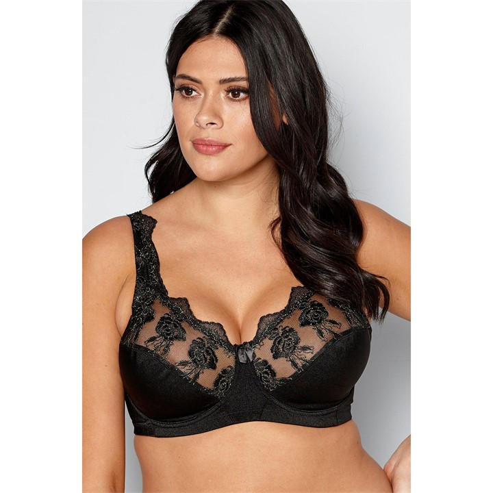 Valbonne Women's Black Luxury Lace D-H Bra in Size 40f, Sports Direct