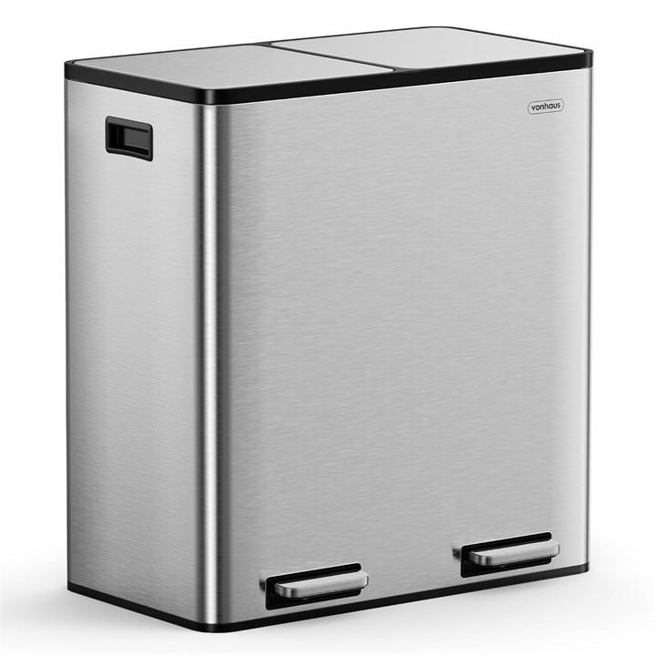 Vonhaus  Silver Double Bin - 60L, Sports Direct