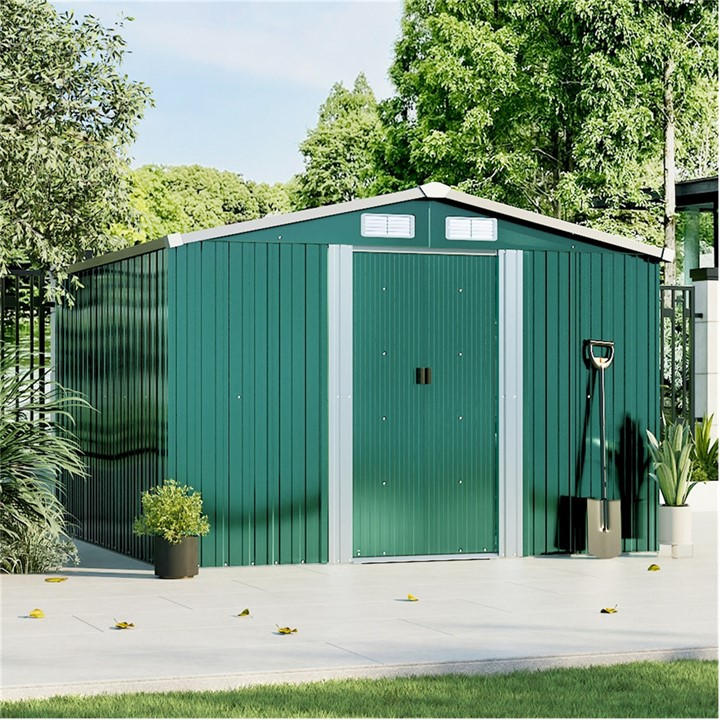 Breeins  Green Outdoor 8X8fts Metal Storage Shed in Size L, Sports Direct