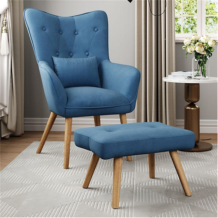 Kabinet Uk  Blue Accent Upholstered Armchair With Footstool in Size L, Sports Direct