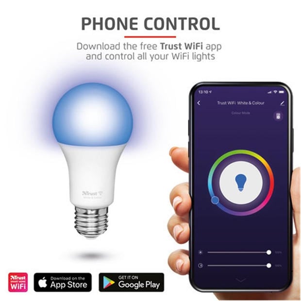 Electronics - Trust - E27 Smart WIFI Bulb, White & Colour
