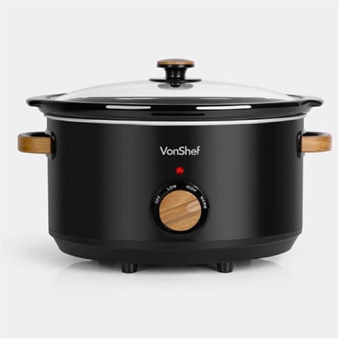 VonHaus - Fika Black & Wood 6.5L Slow Cooker