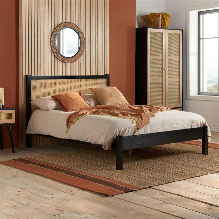 Birlea  Black Croxley Rattan Bed in Size Double, Sports Direct