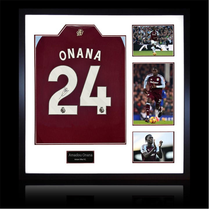 Aston Villa    Amadou Onana Signed  Shirt Elite Frame, Football by The Fan Cave in Size 820x820mm, Sports Direct