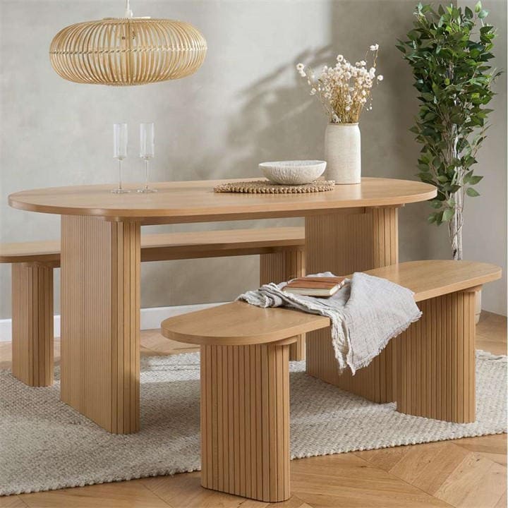 Birlea  Nude Axel Oval Fluted Dining Table With 2 Benches, Sports Direct