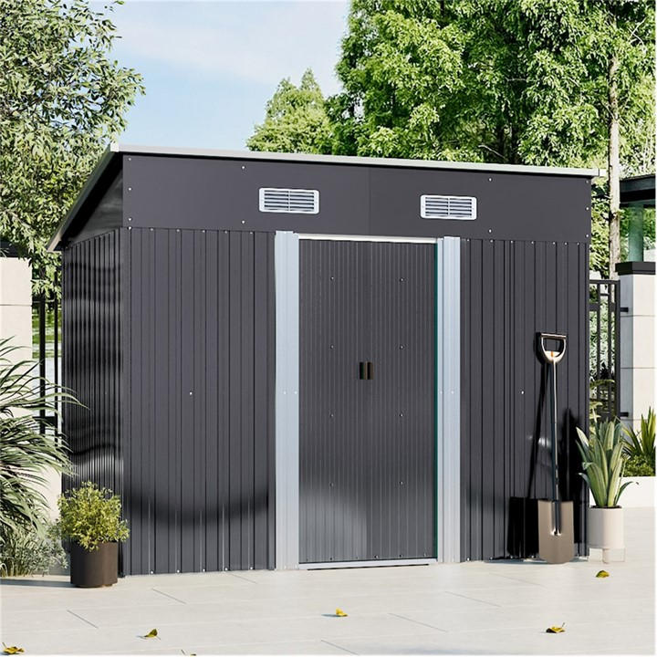 Breeins  Black Outdoor 4X8fts Metal Storage Shed, in Size L, Sports Direct