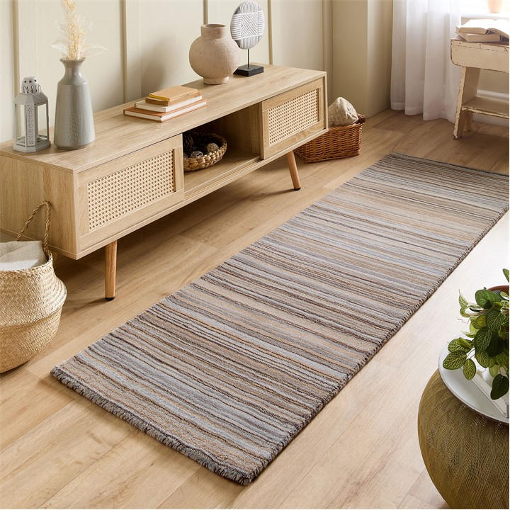 Origin Rugs  Beige Fine Stripes Rug in Size 67x200cm, Sports Direct