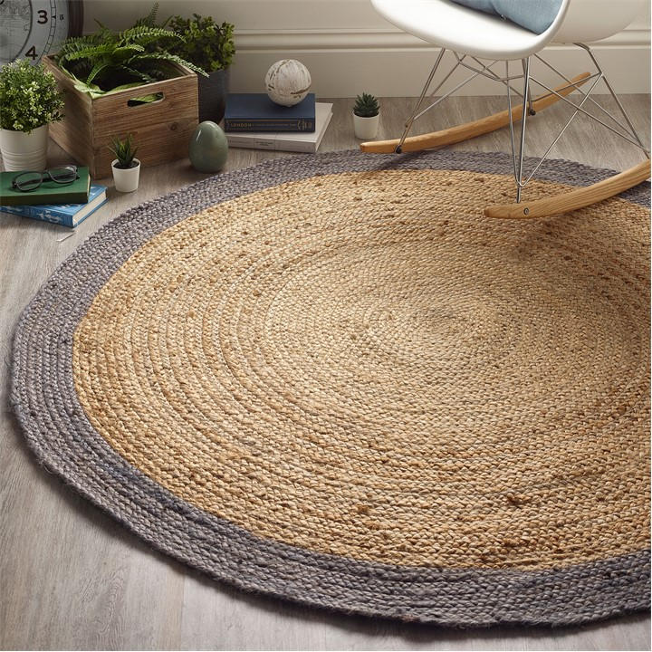 Origin Rugs  Grey Jute Border Rug in Size 80x150cm, Sports Direct