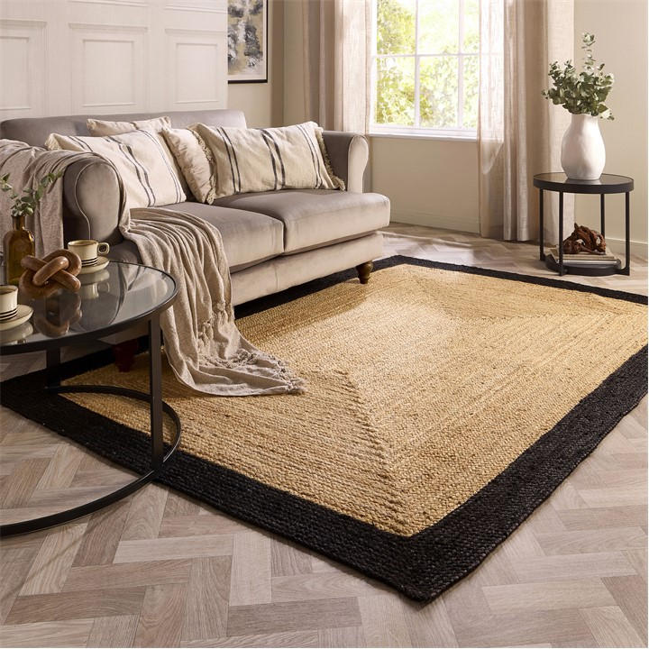 Origin Rugs  Black Jute Border Rug in Size 80x150cm, Sports Direct