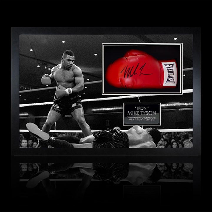 The Fan Cave  Red Mike Tyson V Trevor Berbick Signed Glove Frame in Size 690x480mm, Sports Direct