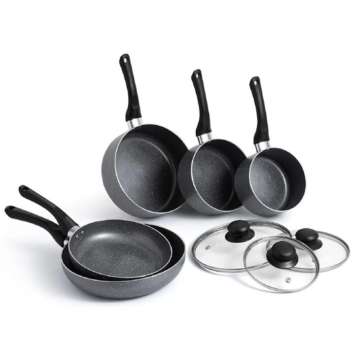Vonshef  Grey Granite Effect Pans - 8 Piece Set in Size 8 Pcs, Sports Direct